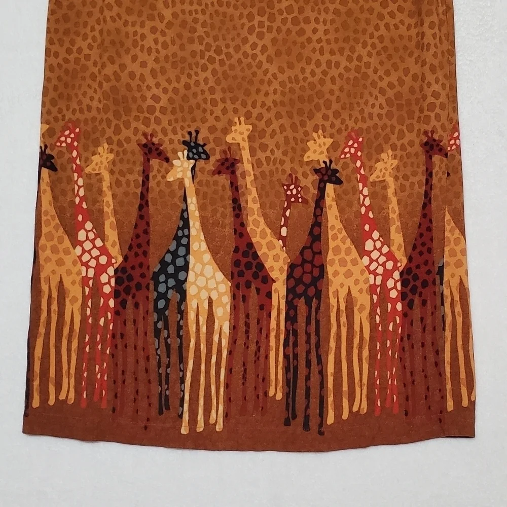 80s Vintage F.L. Malik Spotted Giraffe Print High Rise Back Slit Maxi Skirt 10